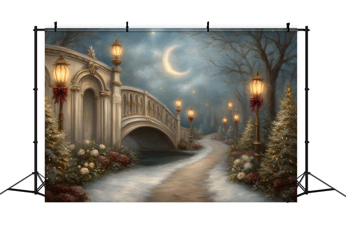 Toile de fond Noël Pont Festif Lanterne Lune par Magali