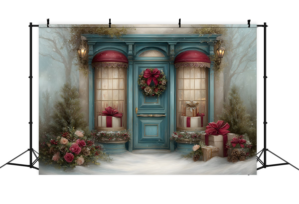 Toile de fond Photo Noël Guirlande Fleurie Scène Cadeaux par Magali