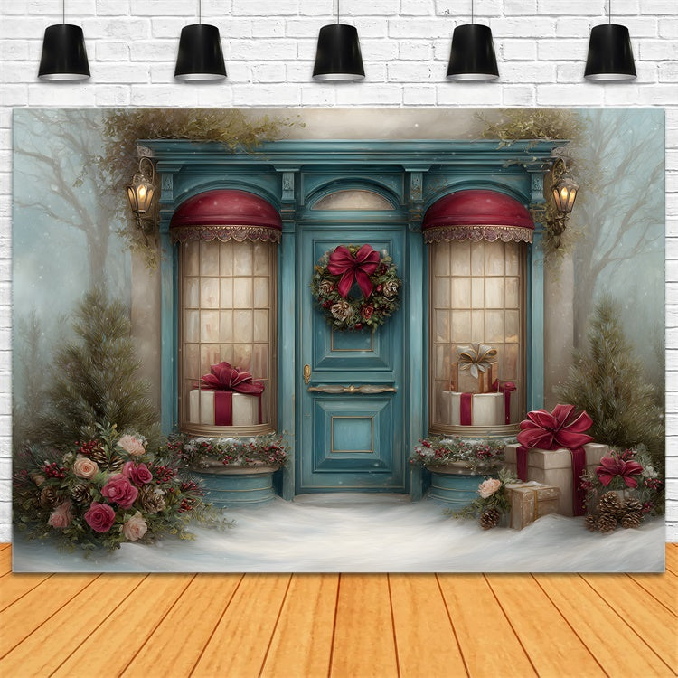 Toile de fond Photo Noël Guirlande Fleurie Scène Cadeaux par Magali