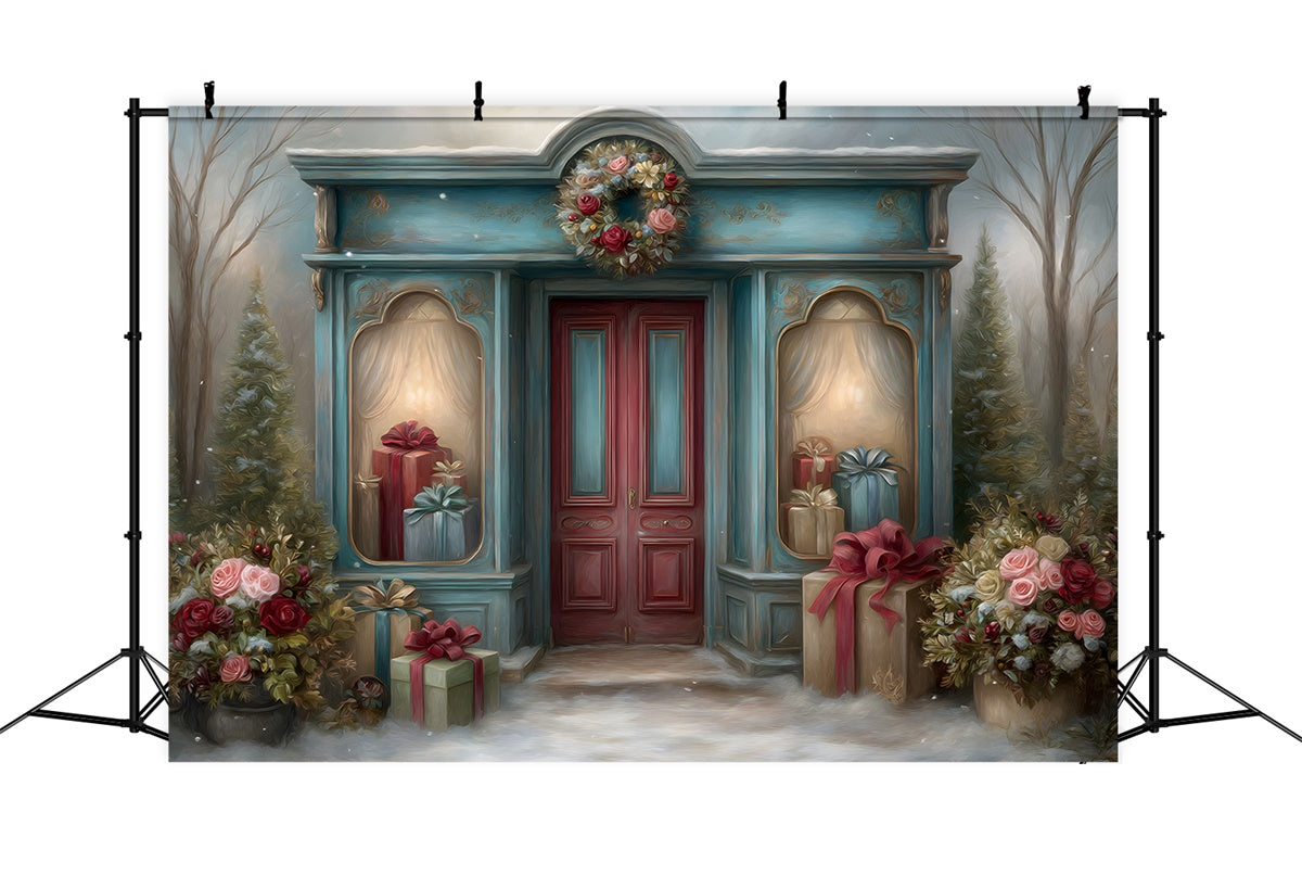 Toile de fond Noël Porte Rouge Boutique Cadeaux par Magali