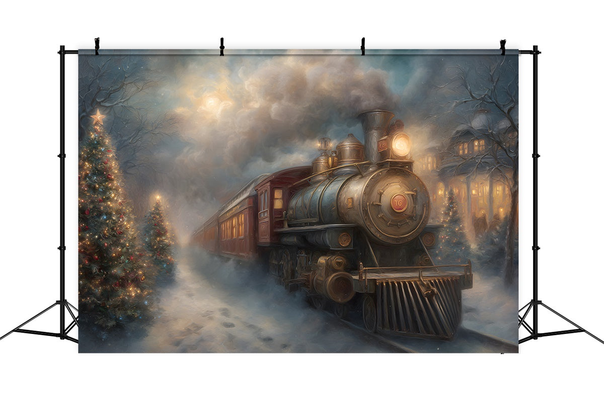 Toile de fond Photo Noël Train Vintage Nuit d’Hiver par Magali