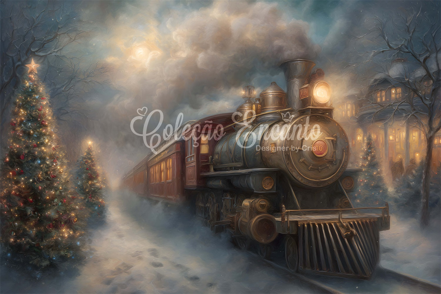 Toile de fond Photo Noël Train Vintage Nuit d’Hiver par Magali