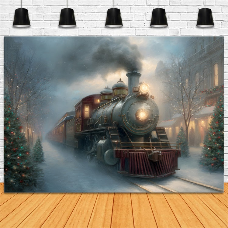 Toile de fond Noël Rue de Noël Train à Vapeur par Magali
