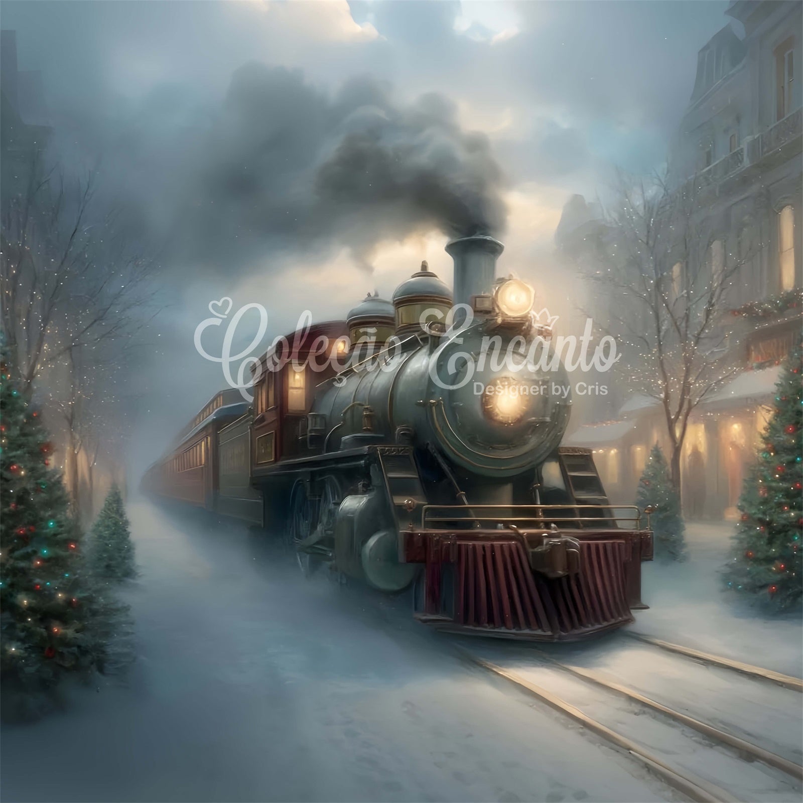 Toile de fond Noël Rue de Noël Train à Vapeur par Magali