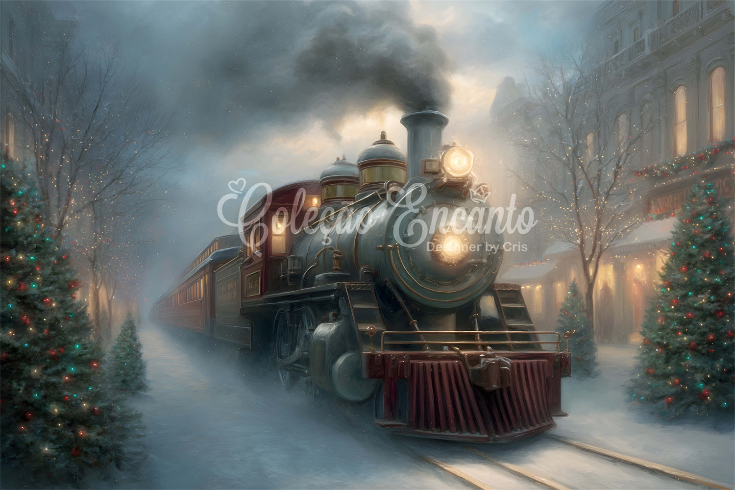 Toile de fond Noël Rue de Noël Train à Vapeur par Magali