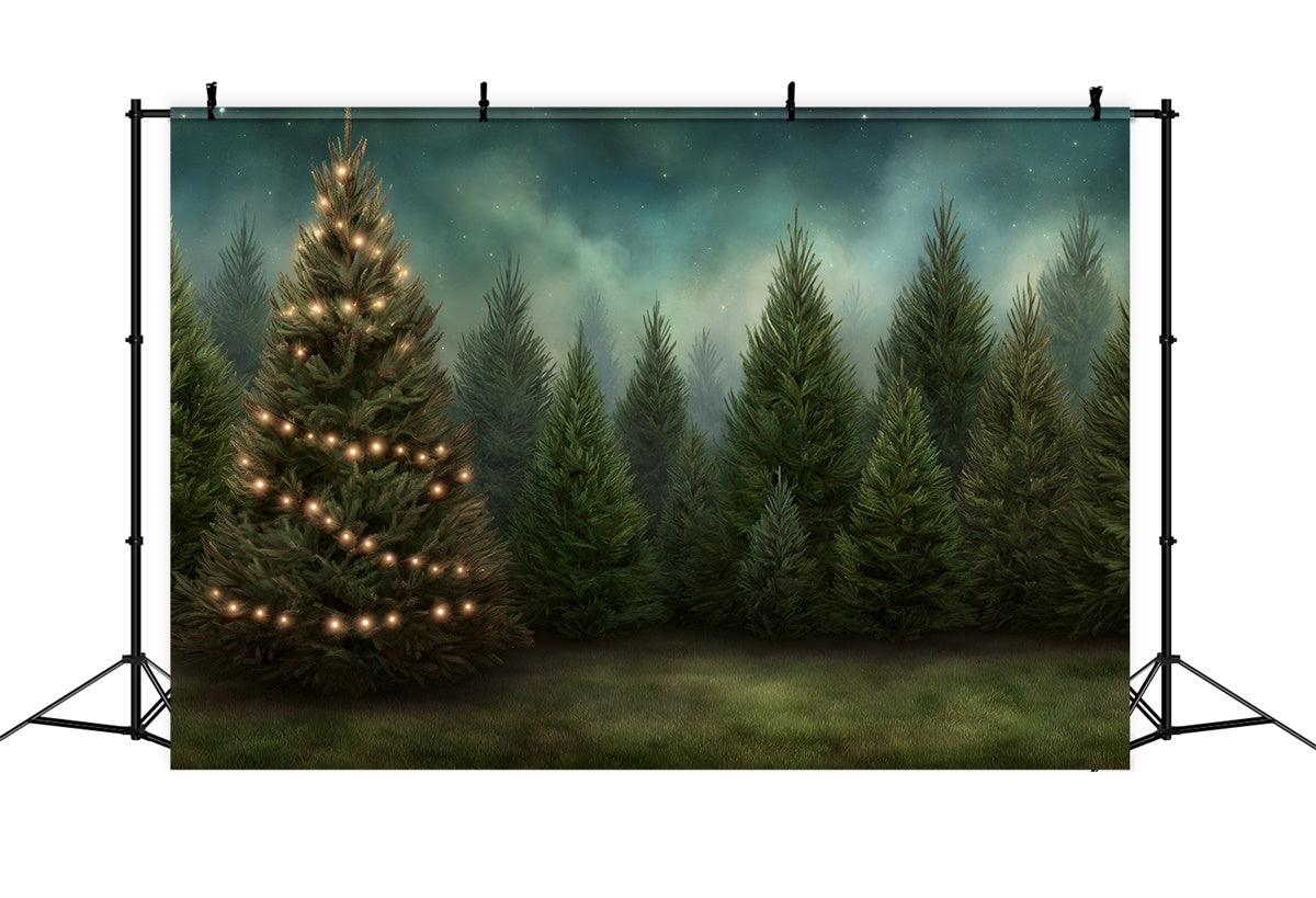 Toile de fond Noël Forêt de Sapins Scintillante par Magali