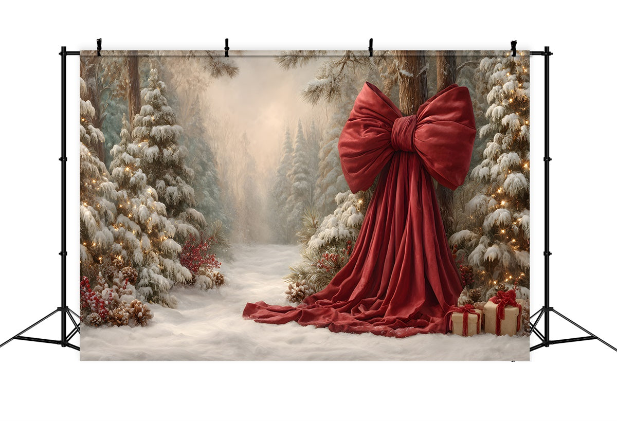 Toile de fond Noël Forêt Enneigée Nœud Festif par Magali