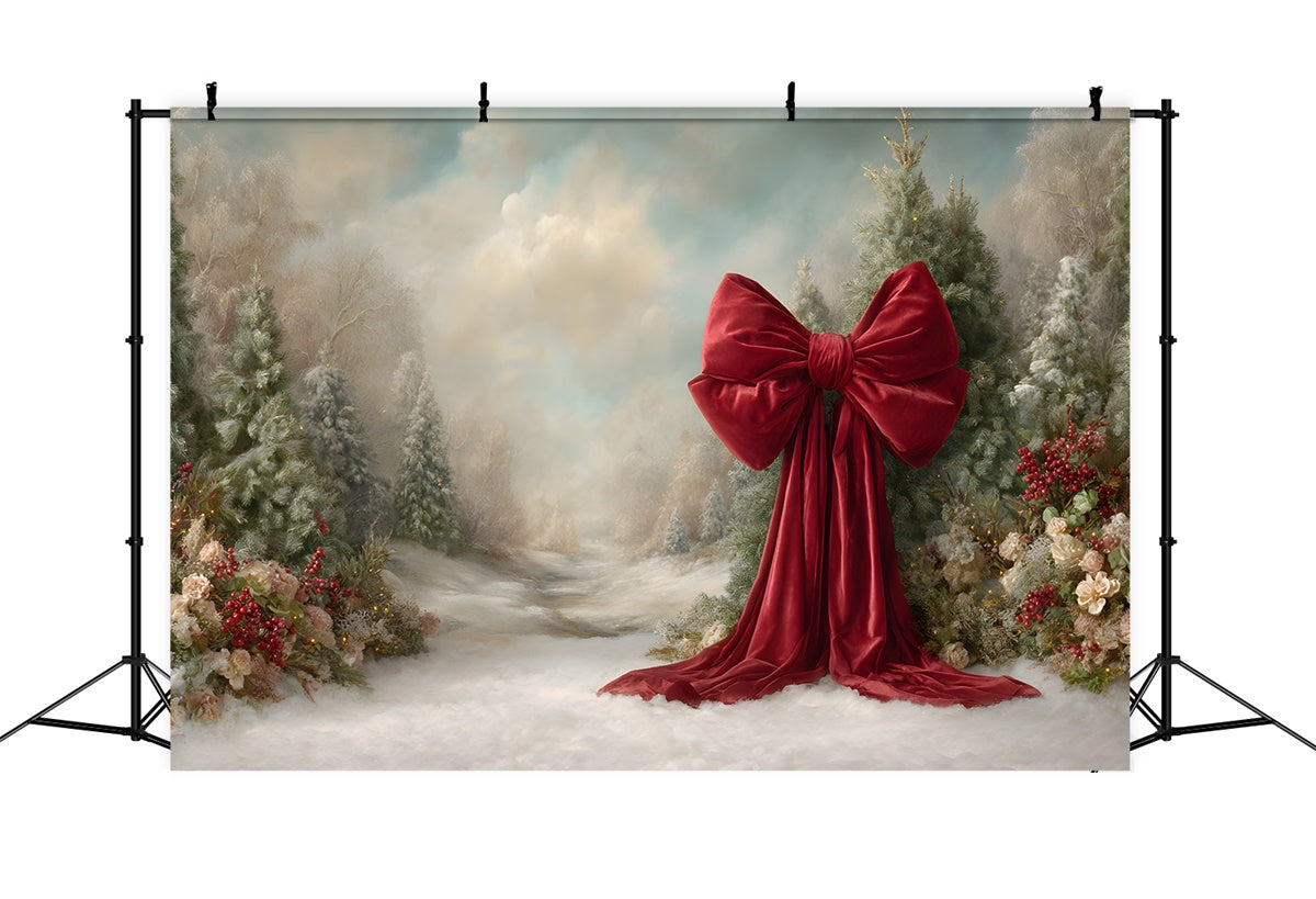 Toile de fond Photo Noël Sentier de Pins Enneigés par Magali