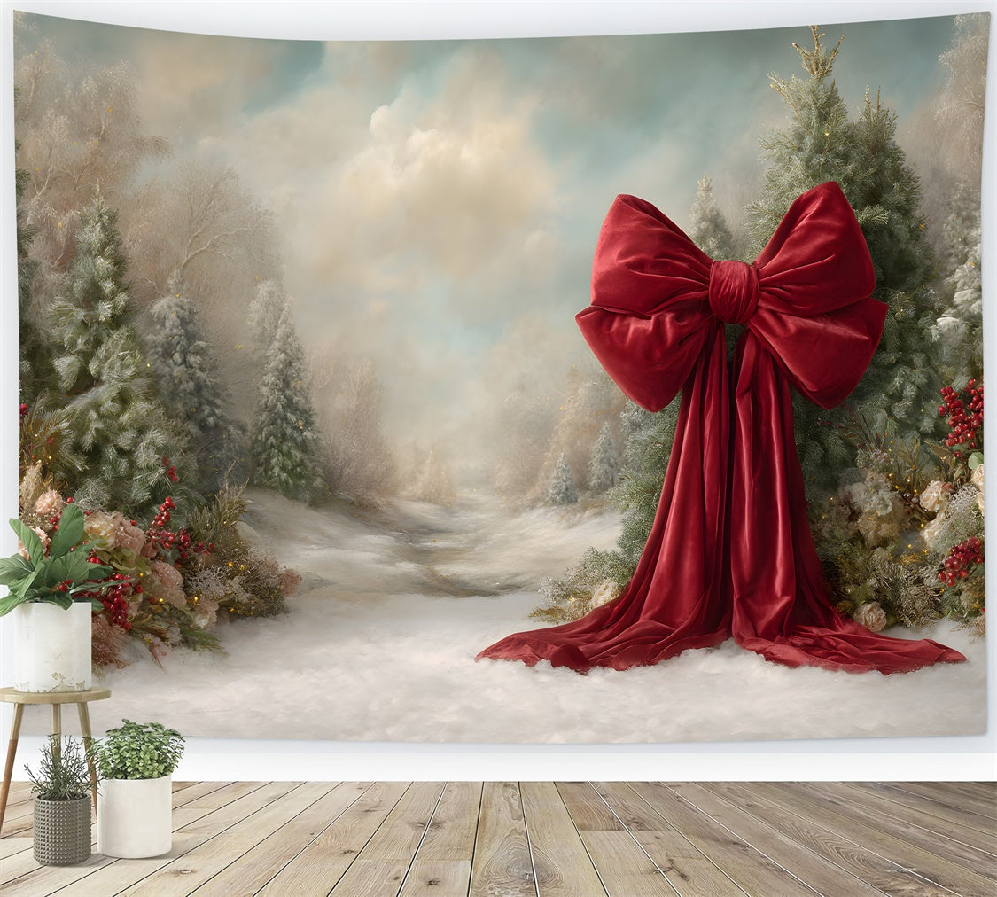 Toile de fond Photo Noël Sentier de Pins Enneigés par Magali