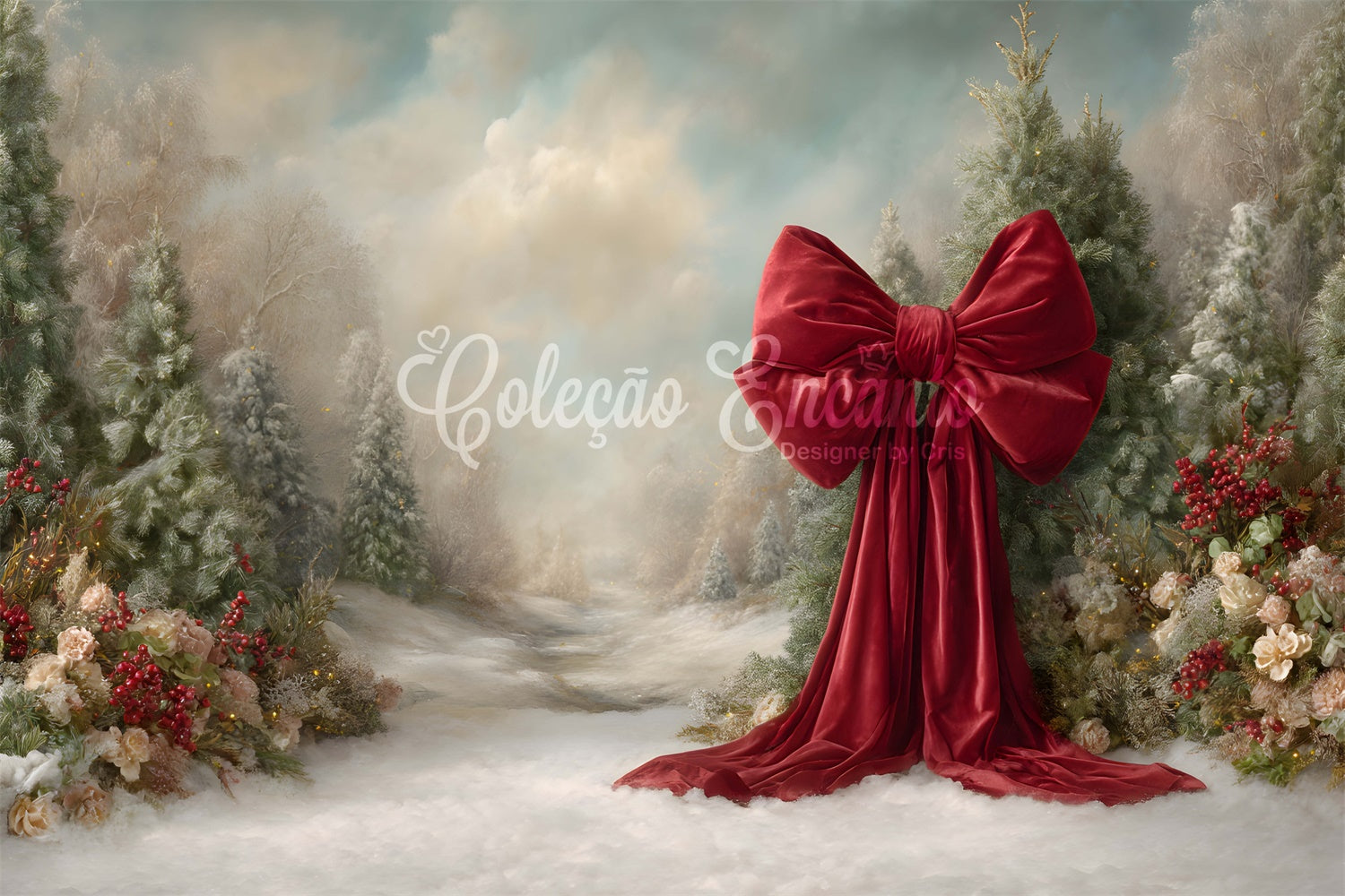 Toile de fond Photo Noël Sentier de Pins Enneigés par Magali