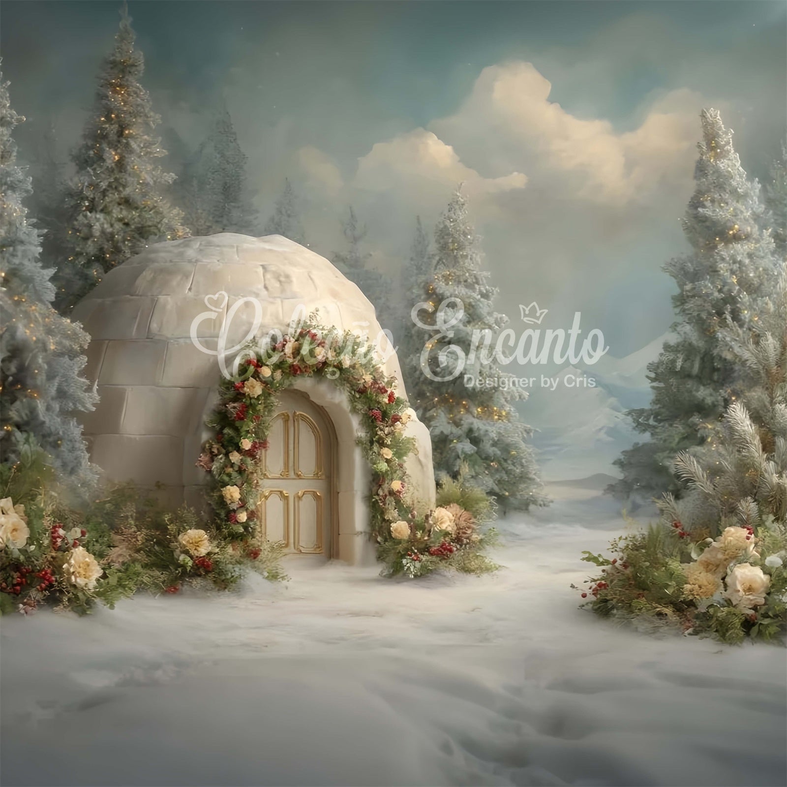 Toile de fond Noël Maison Enneigée Guirlande de Noël par Magali