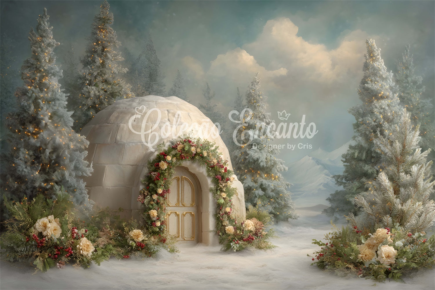 Toile de fond Noël Maison Enneigée Guirlande de Noël par Magali