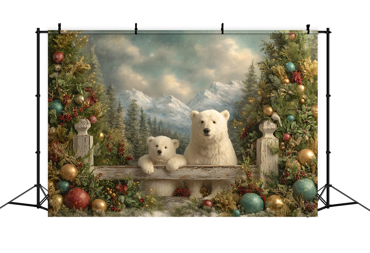 Toile de fond Noël Ours Polaires Vue Montagne par Magali