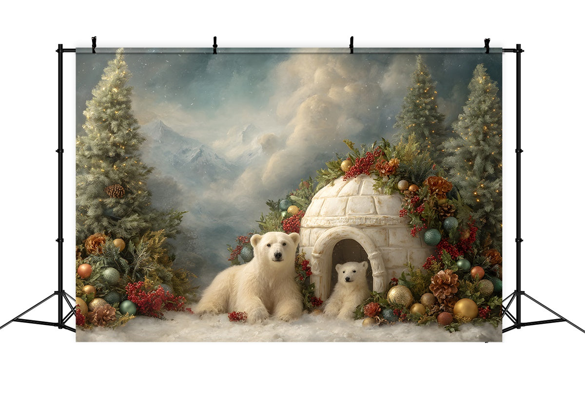 Toile de fond Photo Noël Ours Polaire Igloo de Noël par Magali