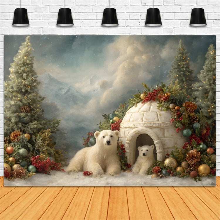 Toile de fond Photo Noël Ours Polaire Igloo de Noël par Magali