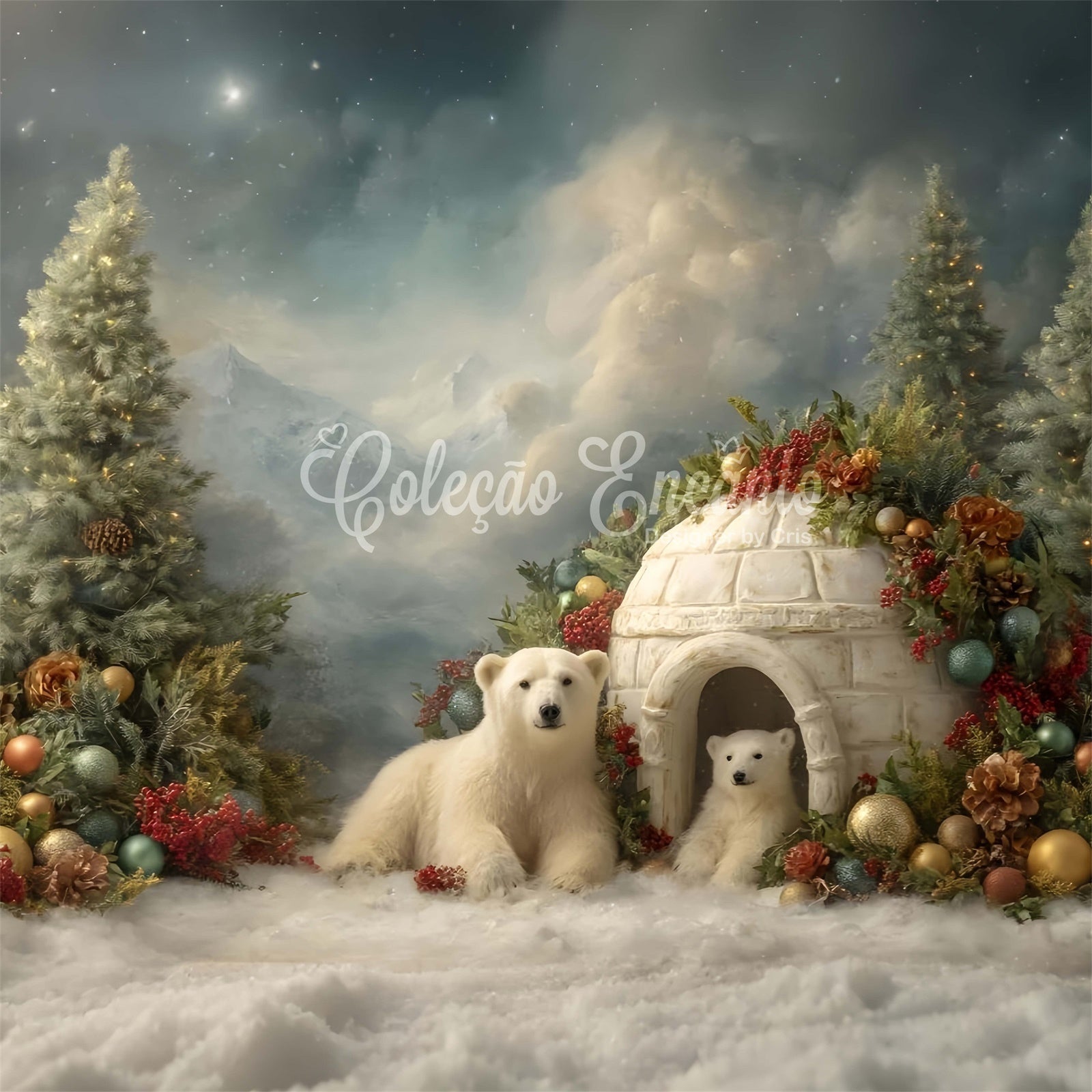 Toile de fond Photo Noël Ours Polaire Igloo de Noël par Magali