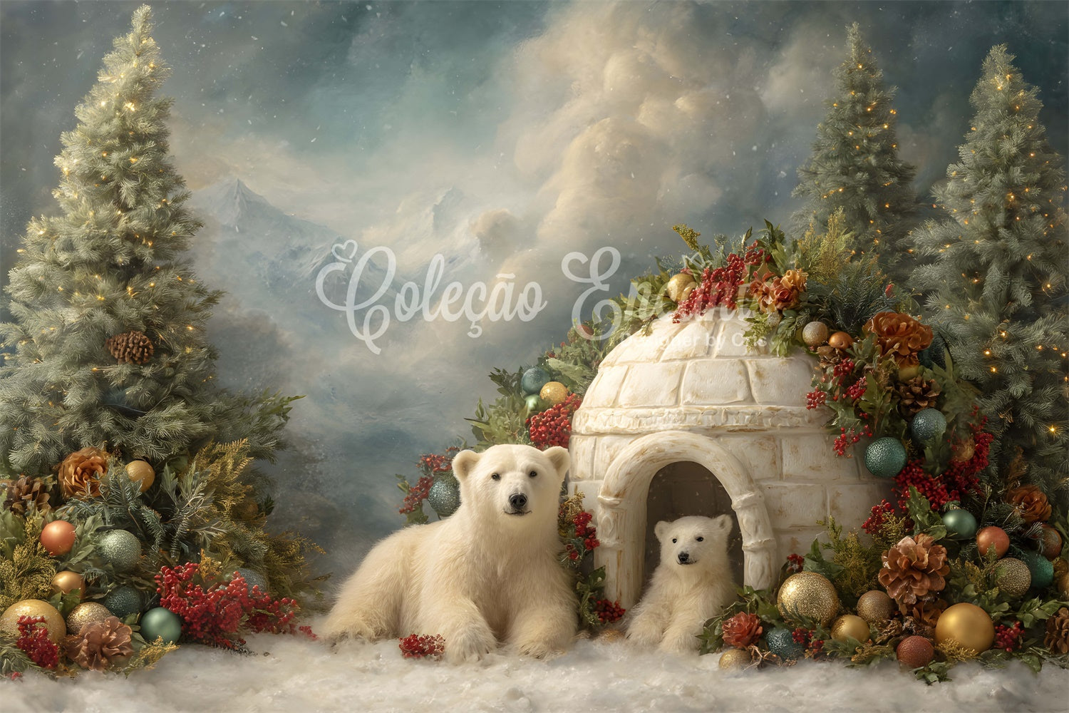 Toile de fond Photo Noël Ours Polaire Igloo de Noël par Magali