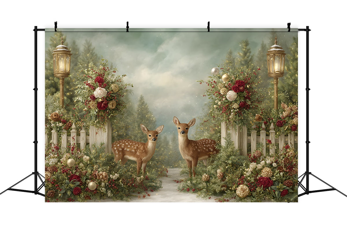 Toile de fond Noël Rennes Hiver Décor de Roses par Magali