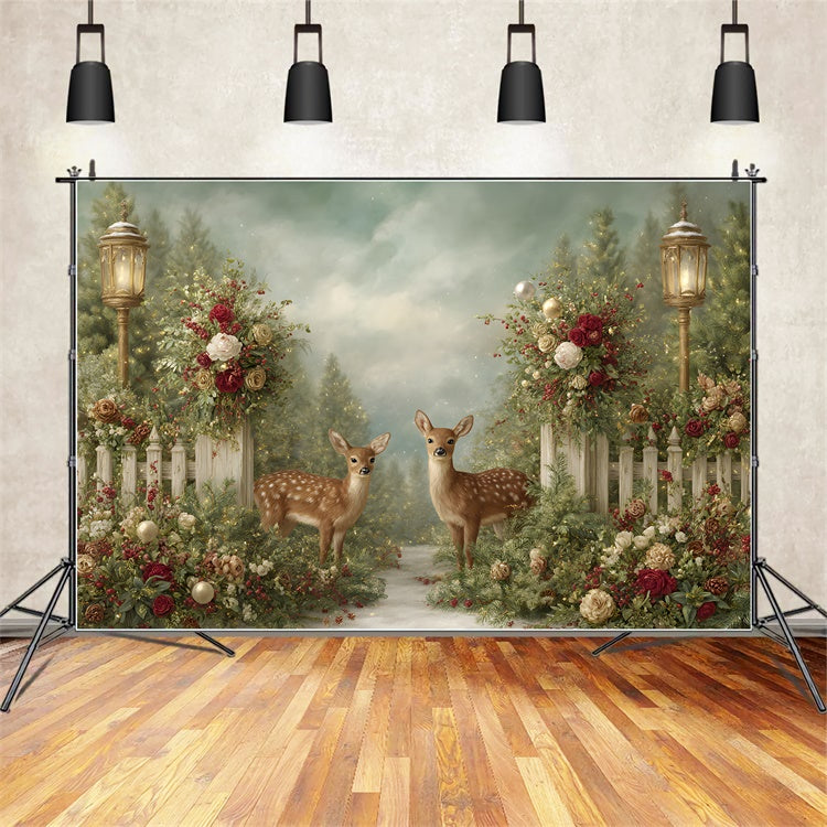 Toile de fond Noël Rennes Hiver Décor de Roses par Magali