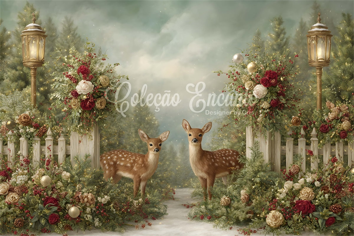 Toile de fond Noël Rennes Hiver Décor de Roses par Magali