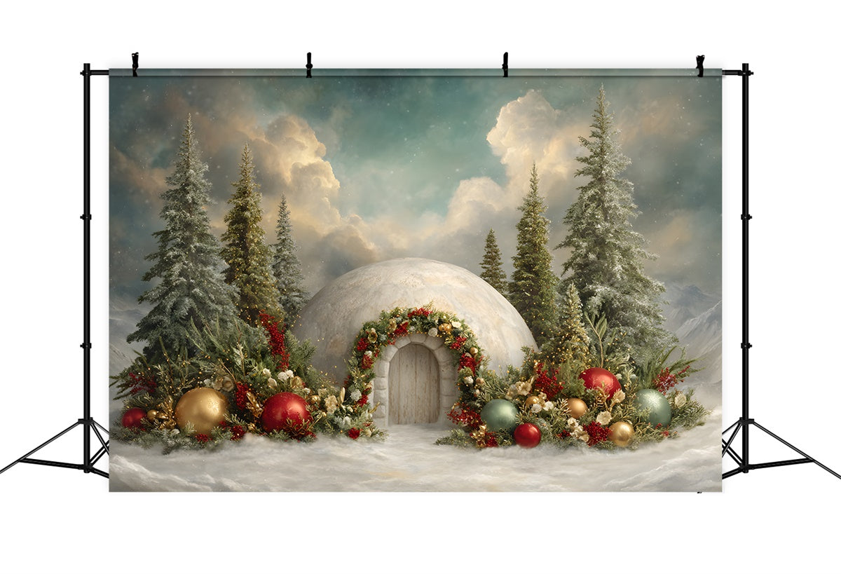 Toile de fond Photo Noël Maison de Neige Fleurs Forêt par Magali