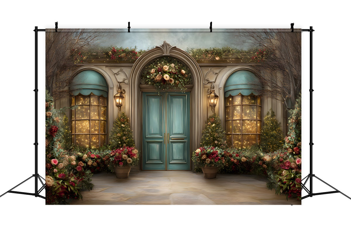 Toile de fond Photo Noël Porte Cintrée Fleurs par Magali