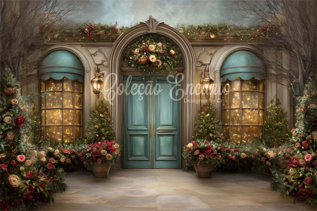 Toile de fond Photo Noël Porte Cintrée Fleurs par Magali