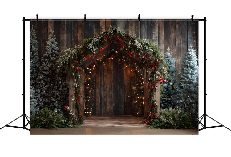 Toile de fond Noël Porte en Bois Guirlande de Pins par Magali