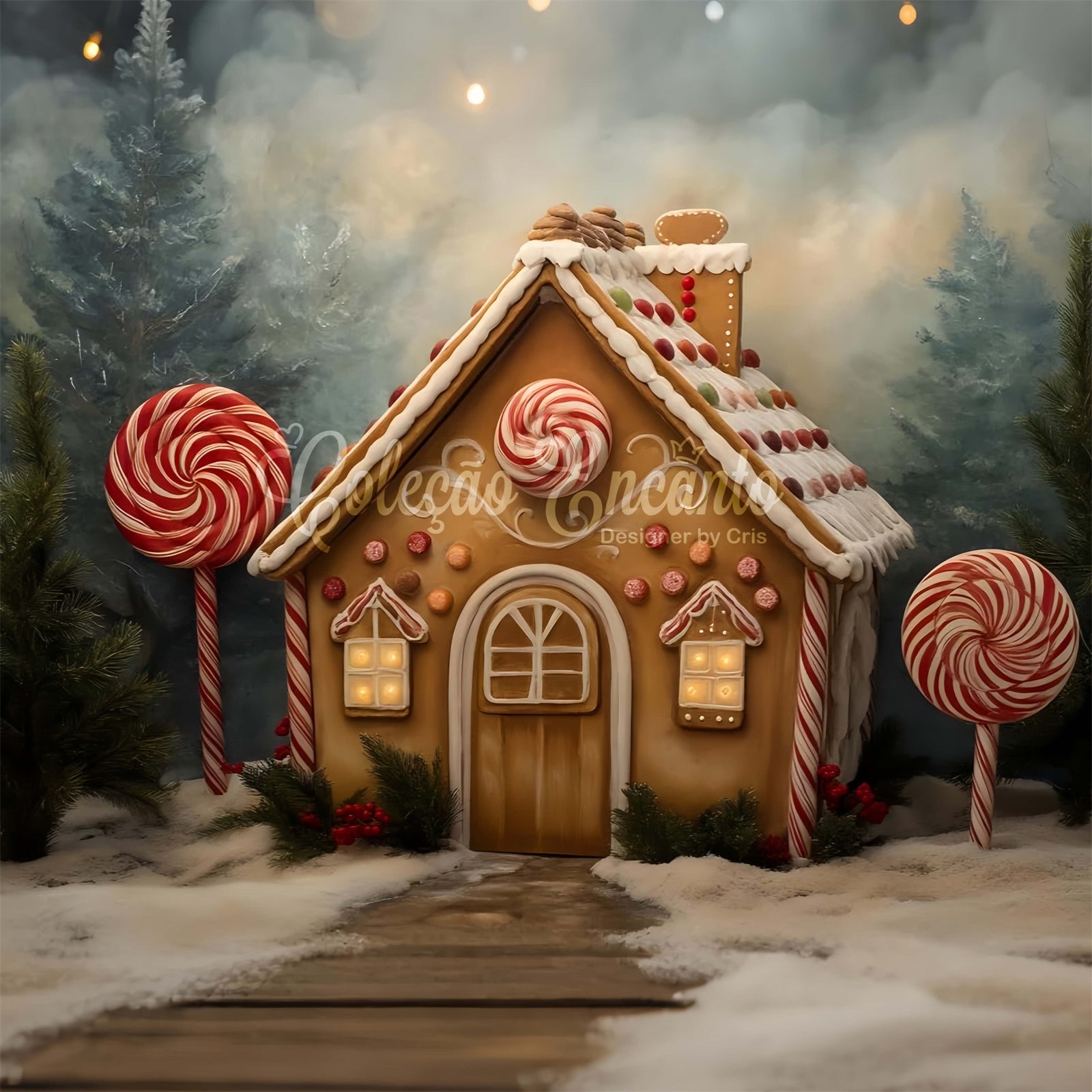 Toile de fond de Noël Chalet Sucré Pain d’Épices par Magali