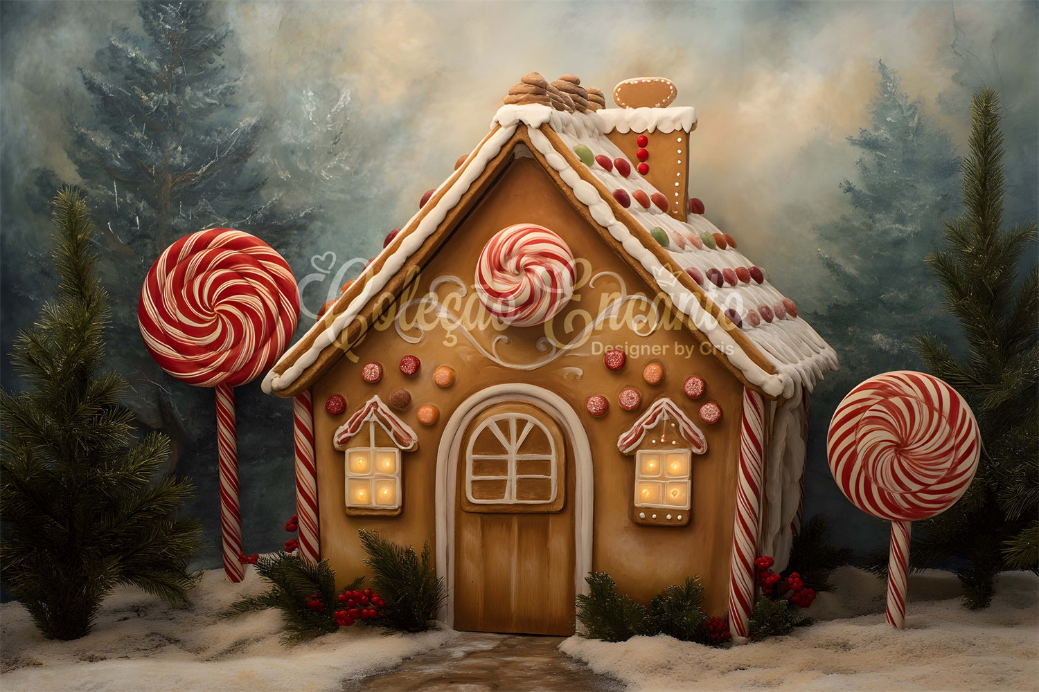 Toile de fond de Noël Chalet Sucré Pain d’Épices par Magali
