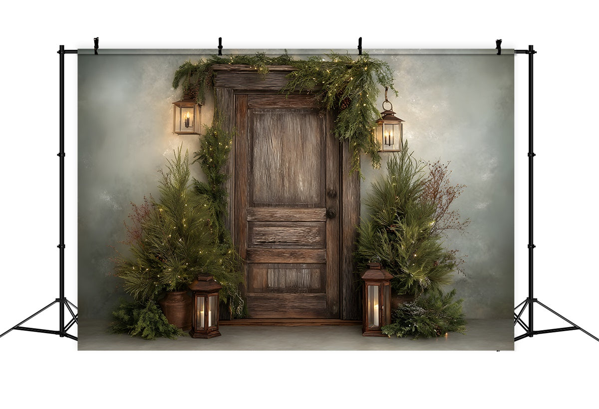 Toile de fond Noël Porte en Bois Rustique Verdure par Magali