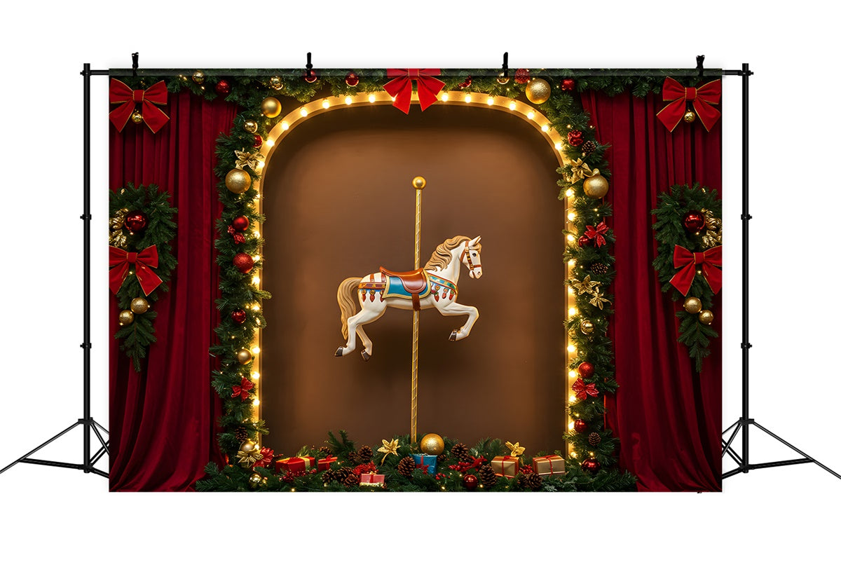 Toile de fond Noël Théâtre Rouge Guirlande Carrousel par Magali