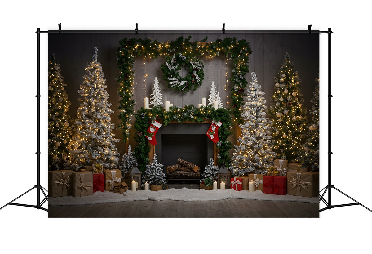 Toile de fond Noël Cheminée Présents Mise en Scène par Magali