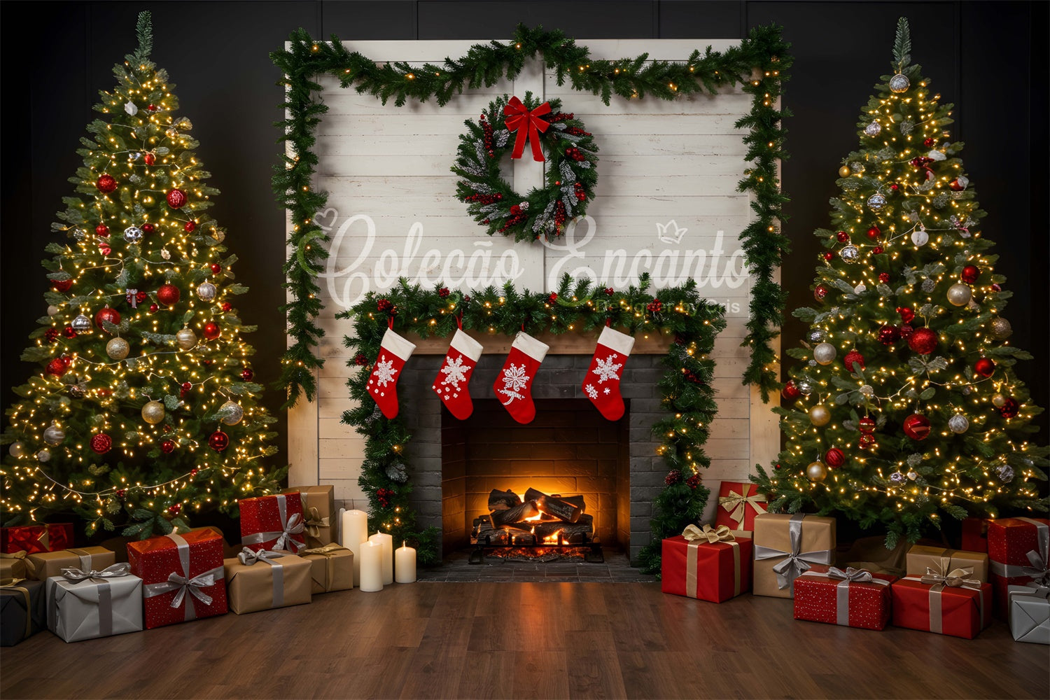 Toile de fond Noël Salon de Noël Cheminée Festive par Magali