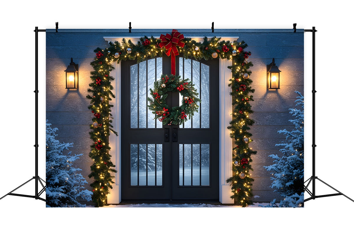 Toile de fond Noël Porche de Noël Couronne Lumière par Magali