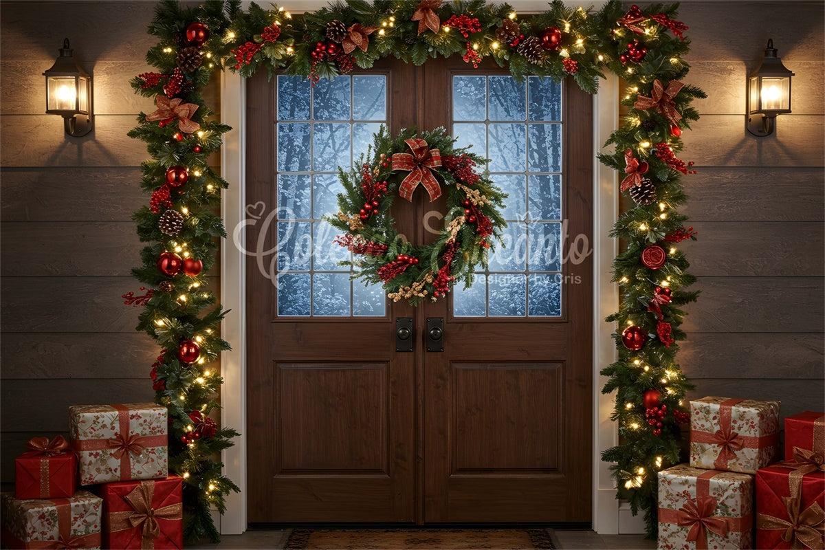 Toile de fond Noël Couronne Rustique Entrée par Magali