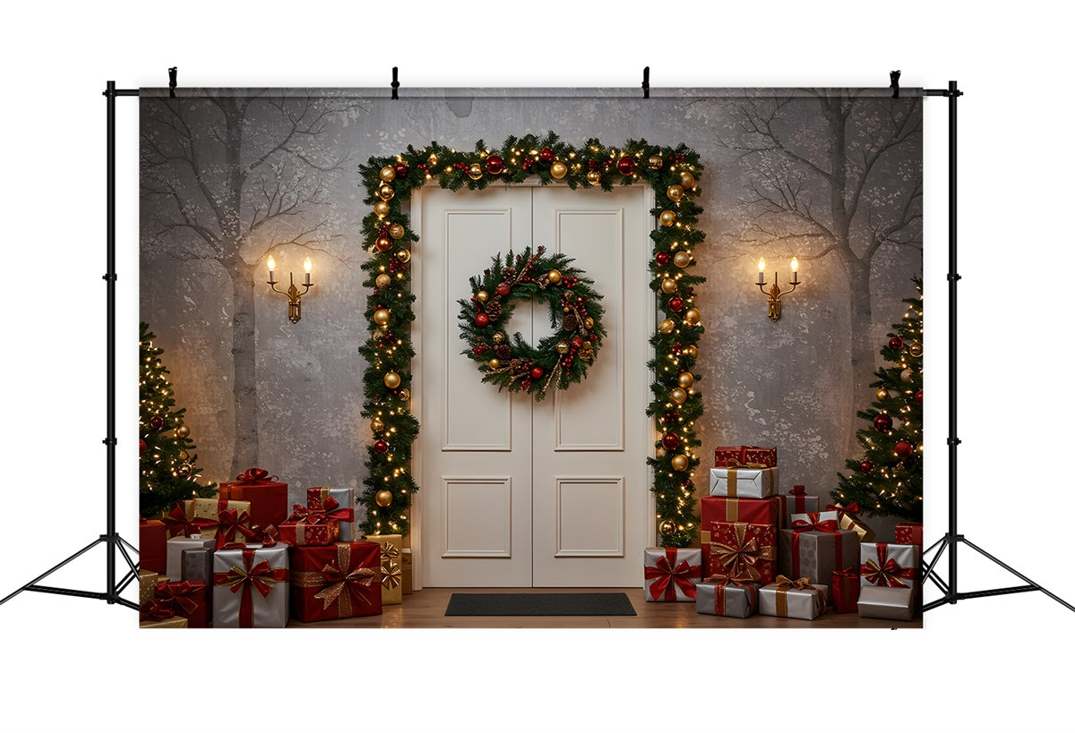 Toile de fond Noël Entrée Hivernale Cadeaux par Magali