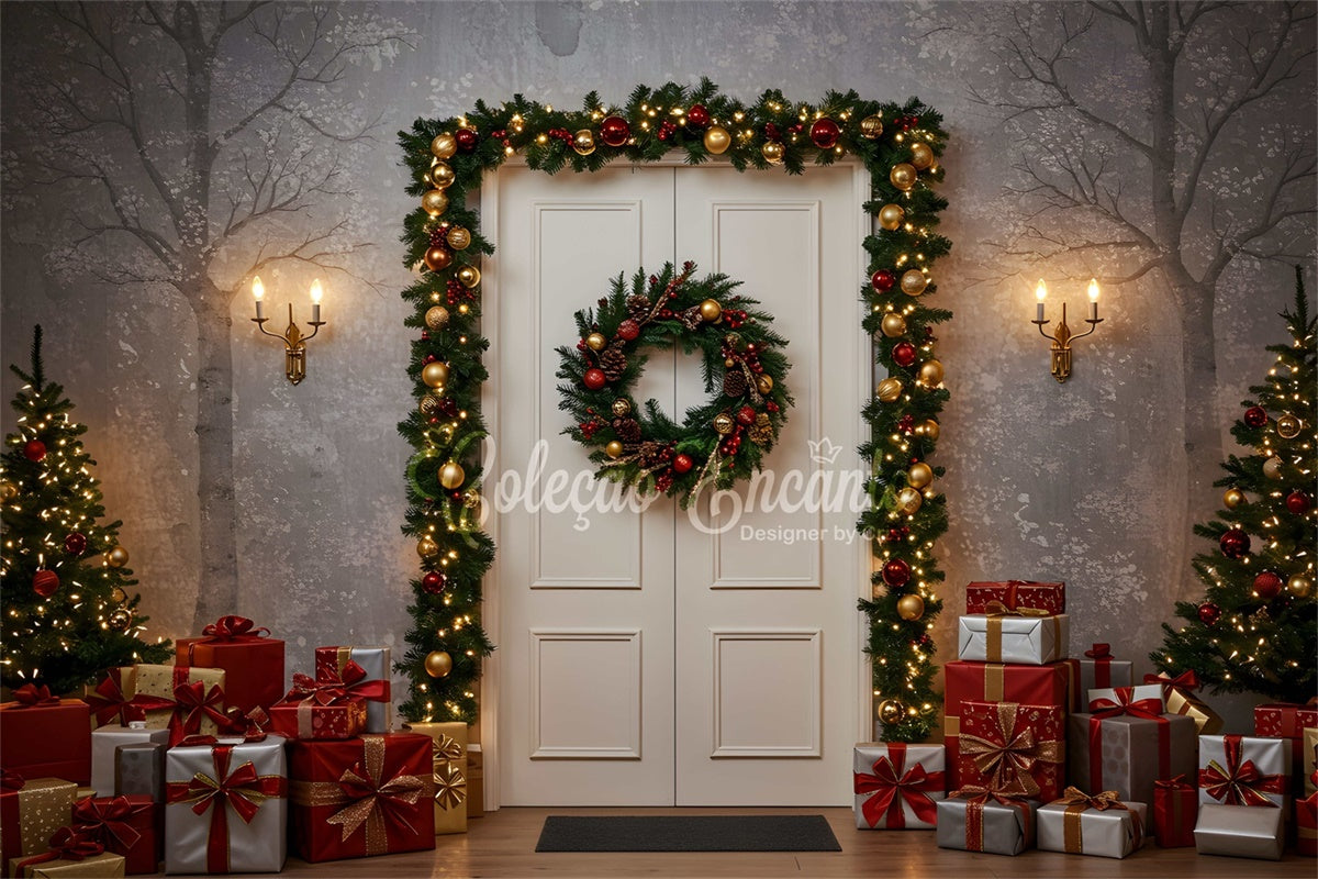 Toile de fond Noël Entrée Hivernale Cadeaux par Magali