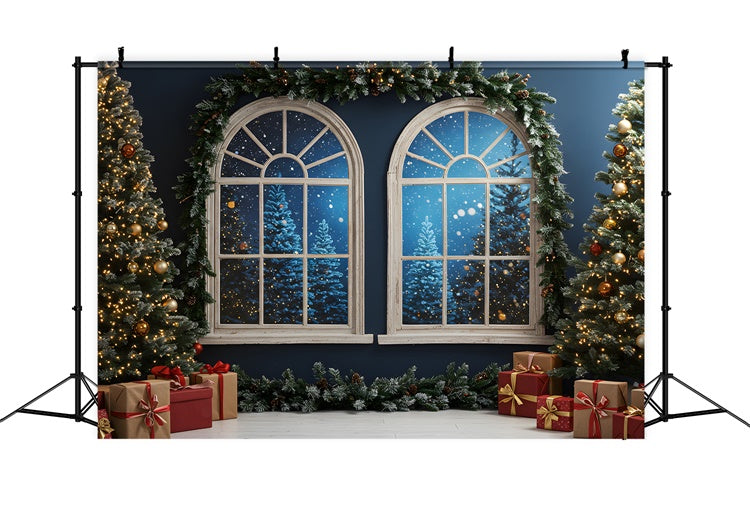 Toile de fond Photo Noël Fenêtres Cintrées Neige par Magali
