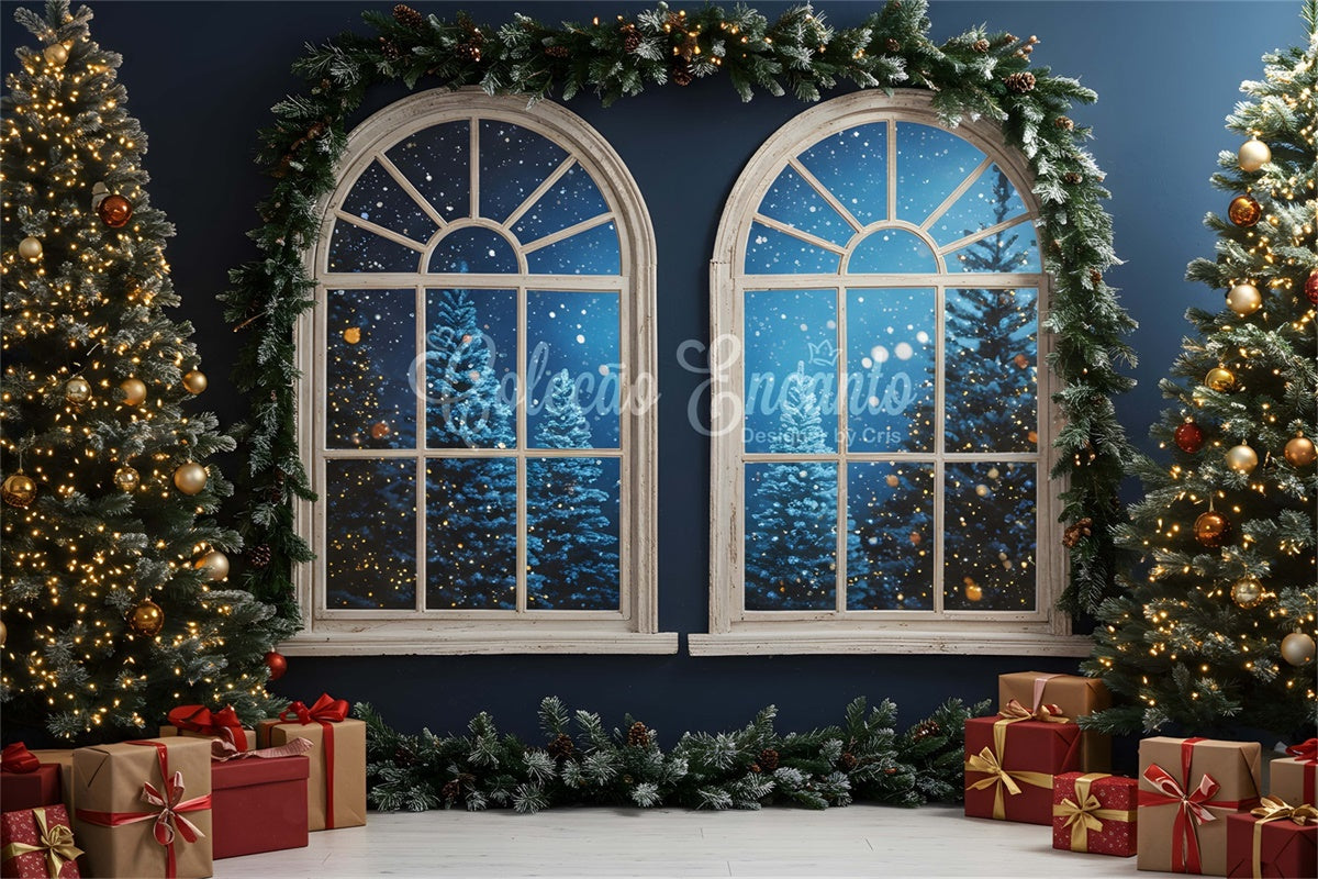 Toile de fond Photo Noël Fenêtres Cintrées Neige par Magali