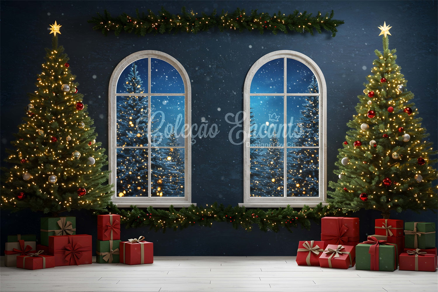 Toile de fond Photo Noël Veille Fenêtre Arbre Illuminé par Magali