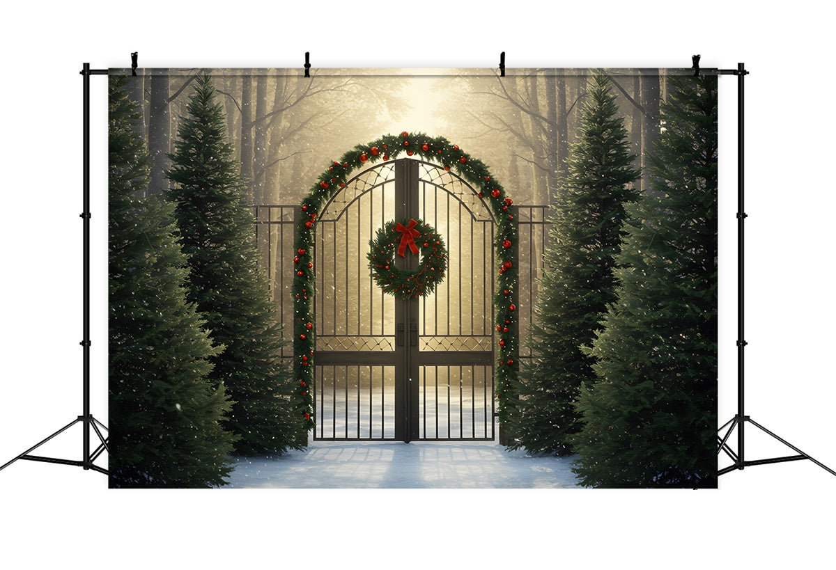 Toile de fond Noël Lumière Dorée Portail de Forêt par Magali