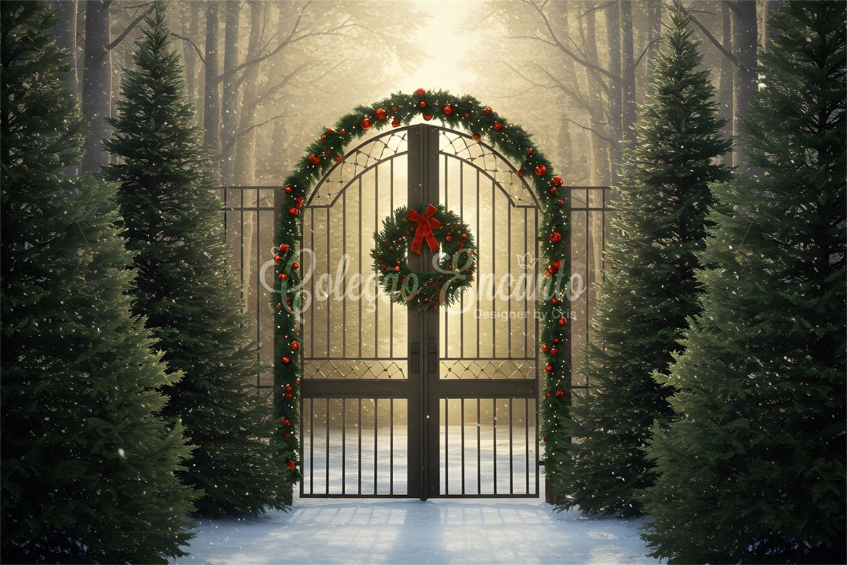 Toile de fond Noël Lumière Dorée Portail de Forêt par Magali
