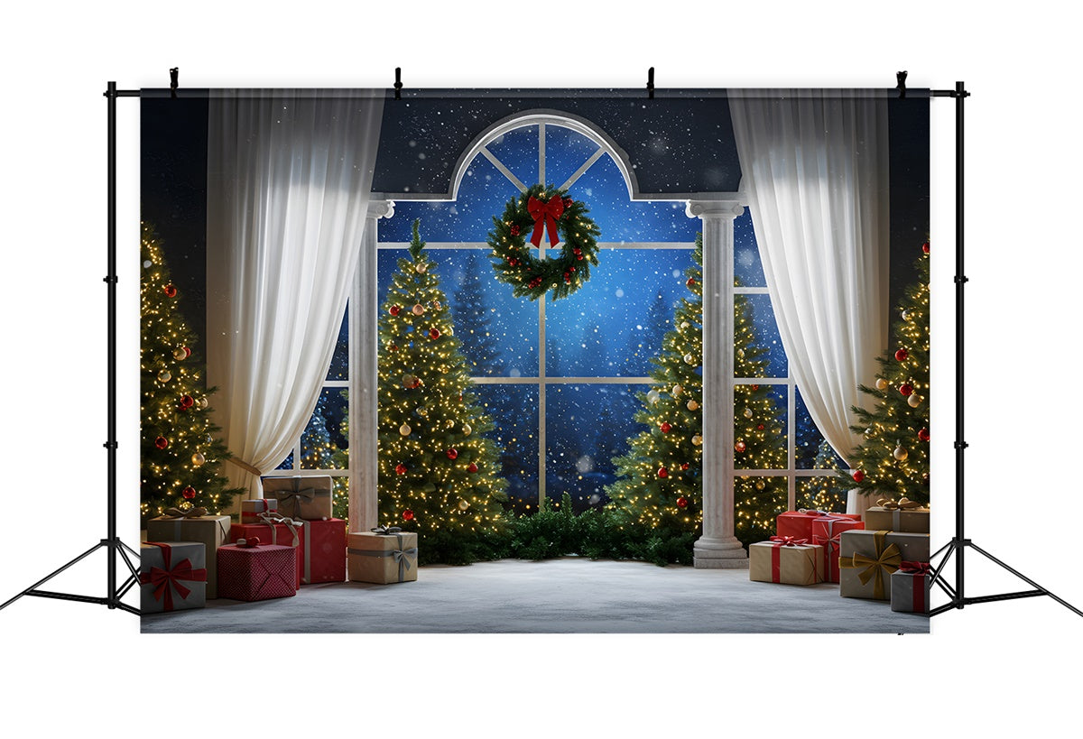 Toile de fond Noël Arbre Fenêtre Rideaux Décor par Magali