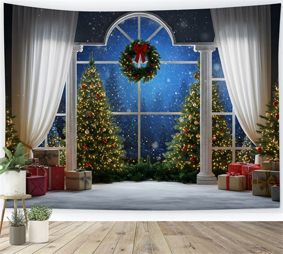 Toile de fond Noël Arbre Fenêtre Rideaux Décor par Magali