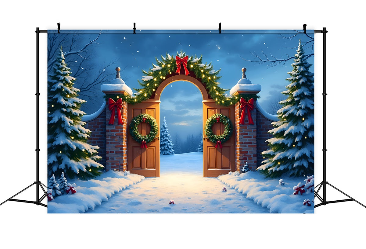 Toile de fond Noël Idées Couronne Entrée Enneigée par Magali