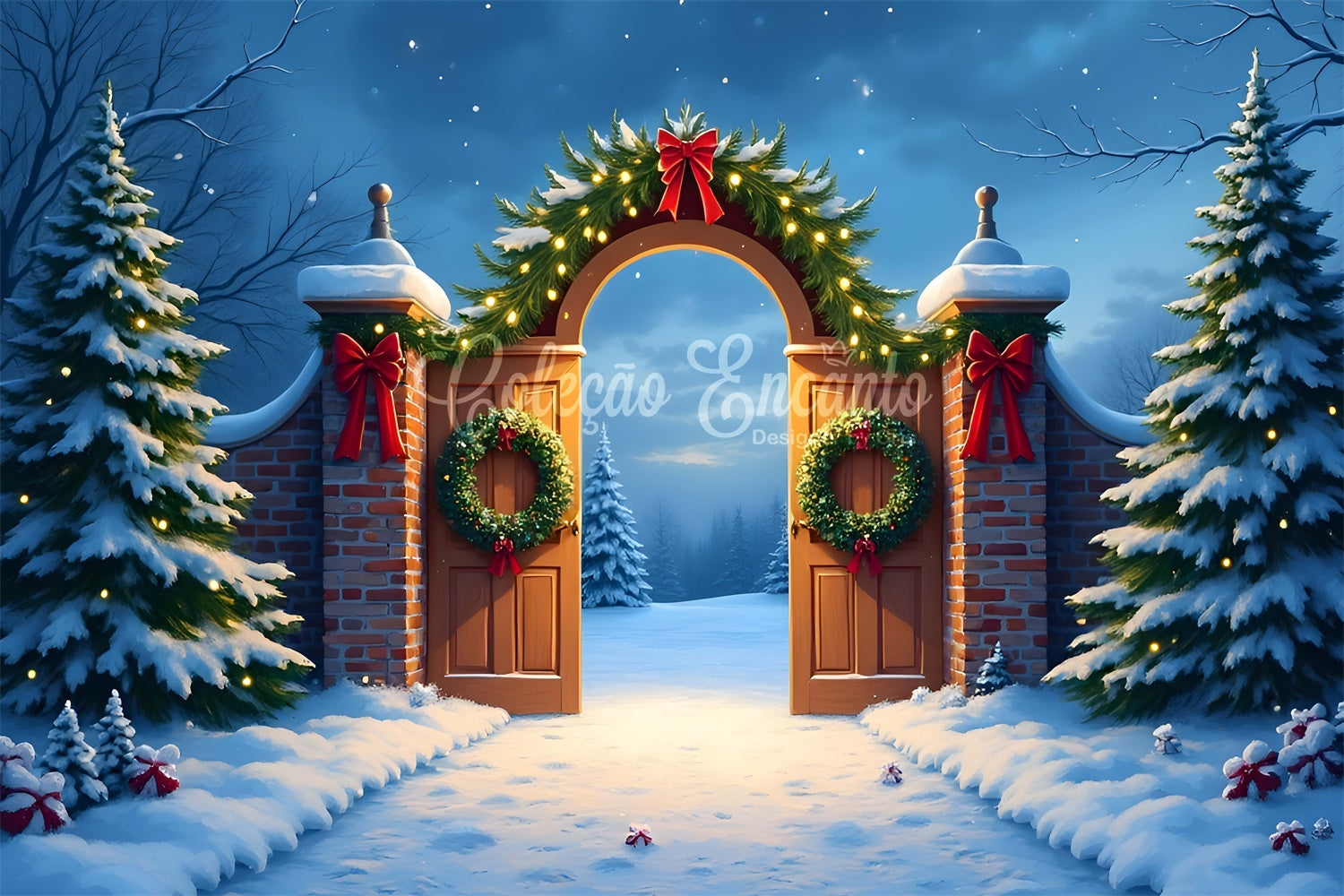 Toile de fond Noël Idées Couronne Entrée Enneigée par Magali