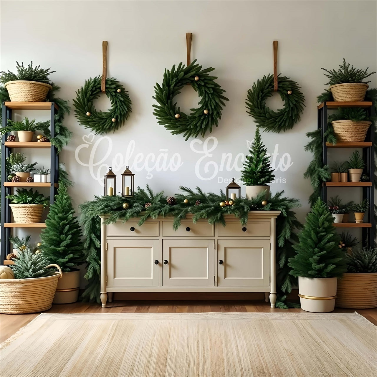 Toile de fond Noël Professionnelle Couronne de Pin Décor par Magali