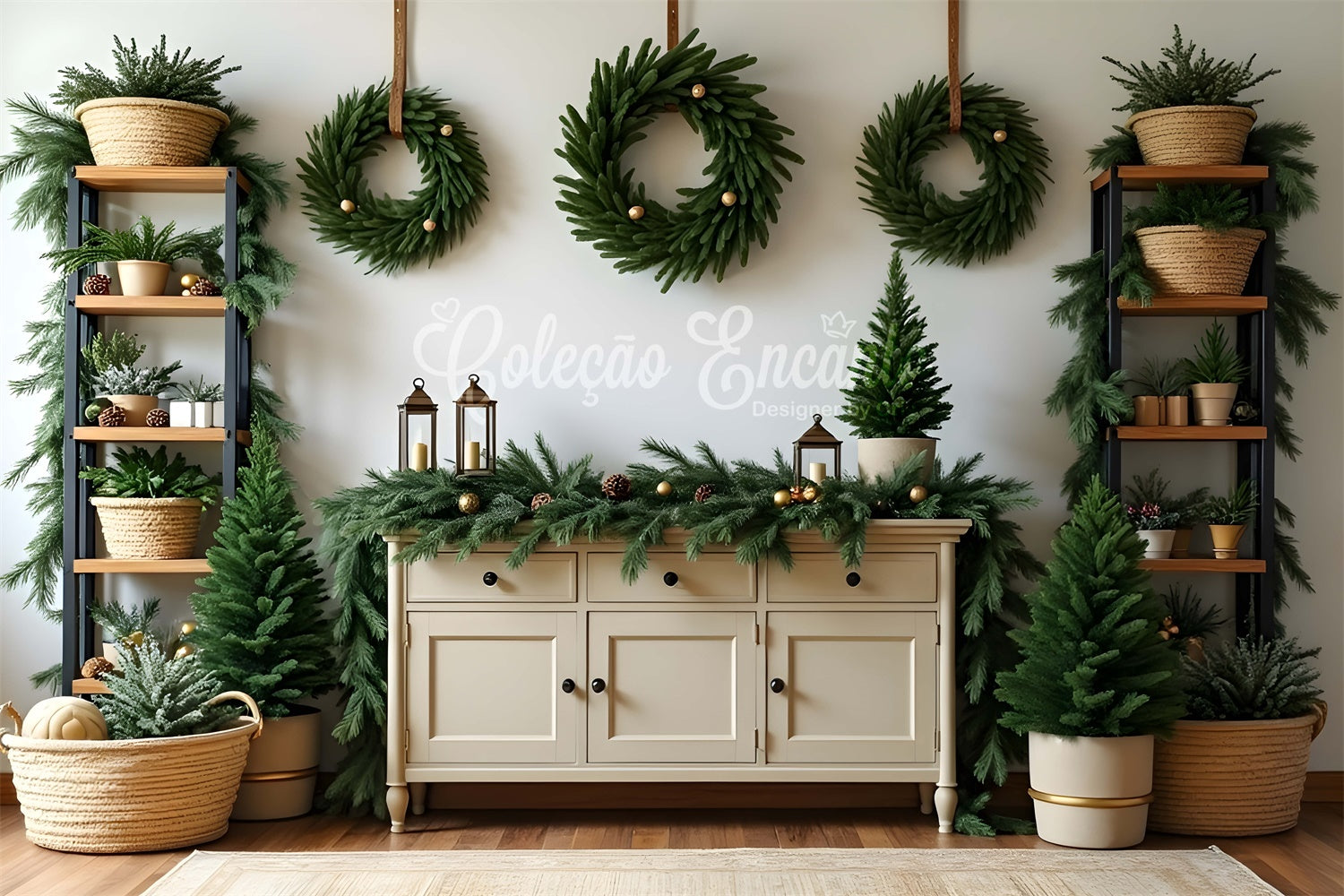 Toile de fond Noël Professionnelle Couronne de Pin Décor par Magali