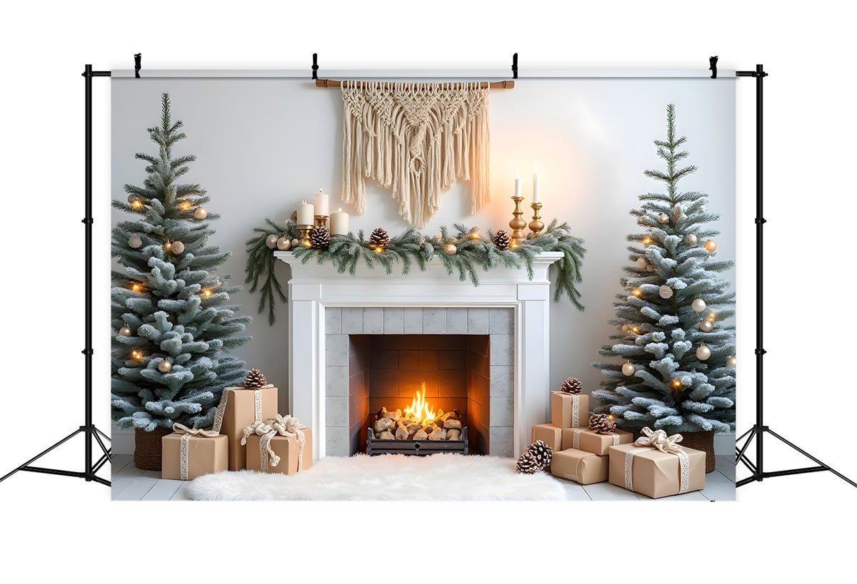 Toile de fond Noël Haute Résolution Guirlande de Pin Cheminée par Magali